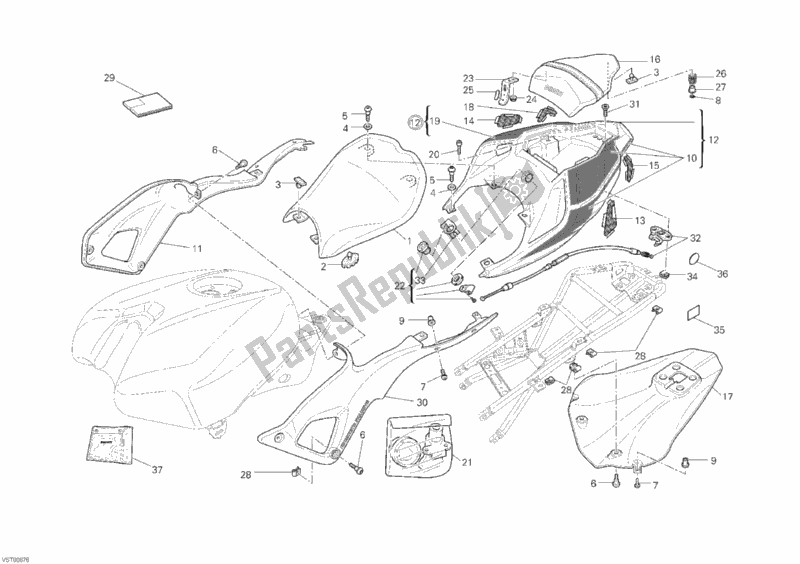 Todas as partes de Assento do Ducati Superbike 848 Hayden 2010